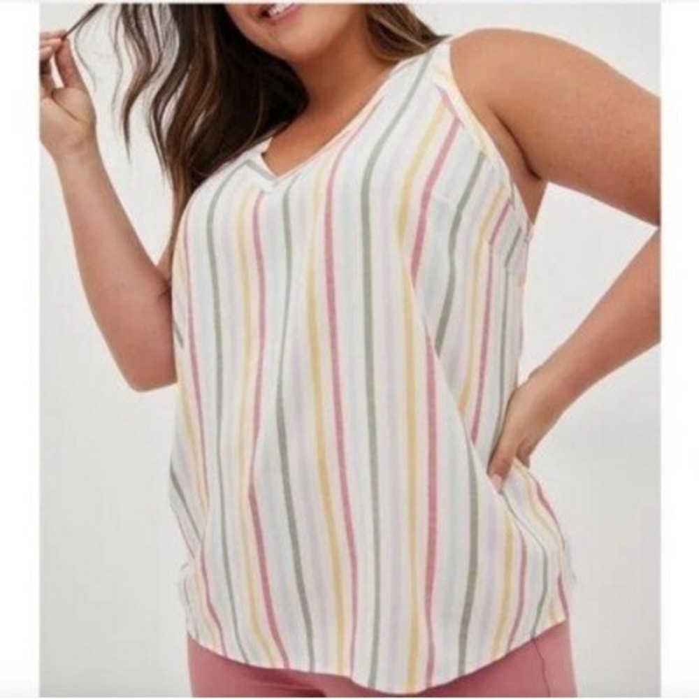 Torrid Rainbow Stripe V Neck Sleeveless Pleat Back Blouse Plus Size 0X